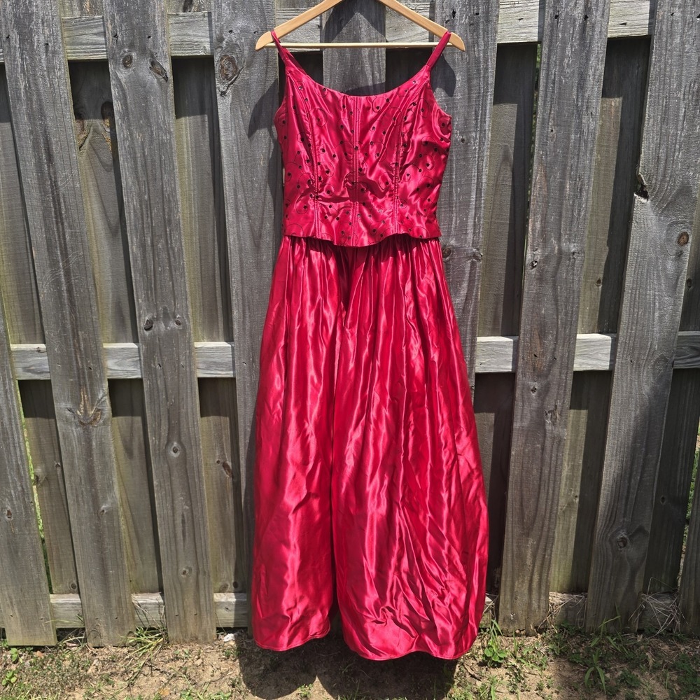 Vintage Jessica McClintock Dillard's Red Satin Prom Dress 11/12 USA Y2K Formal